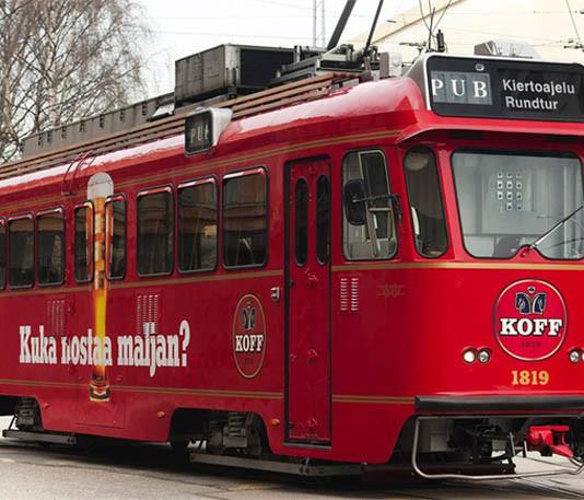 Ravintolaerikoisuus: koffinpunainen olutraitiovaunu