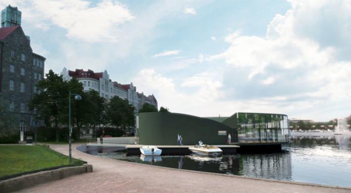 Meripaviljonki Paasitornin edustalla. Havainnekuva: Arkkitehtitoimisto Freese Oy