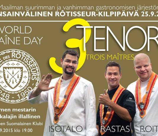 Kaikille avoin Rôtisseurs-kilpipäivä huipentuu kolmen mestarin illalliseen 25.9.2015