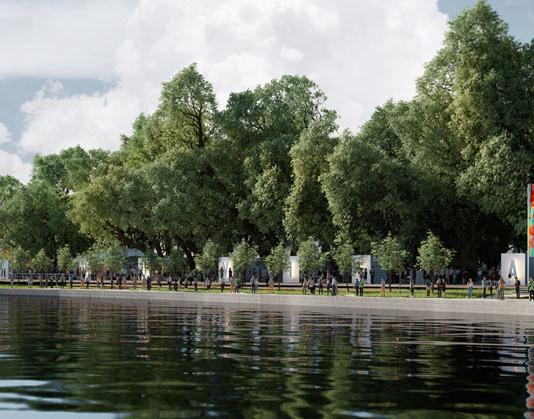 Festivaalipuisto Huvilanranta tuo Hakaniemeen uutta arkkitehtuuria ja ruokaherkkuja Huvilanranta havainnekuvassa c: JKMM Arkkitehdit