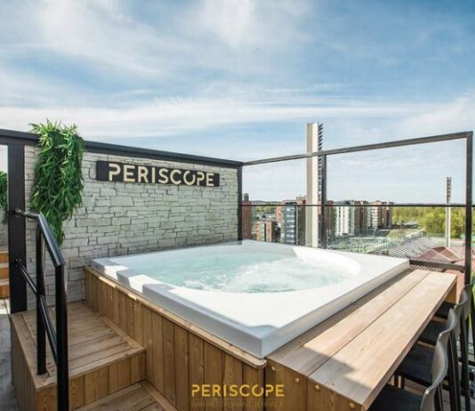 Periscopen spa-terassilla saunotaan ja poreillaan ympäri vuoden Periscopen saunat