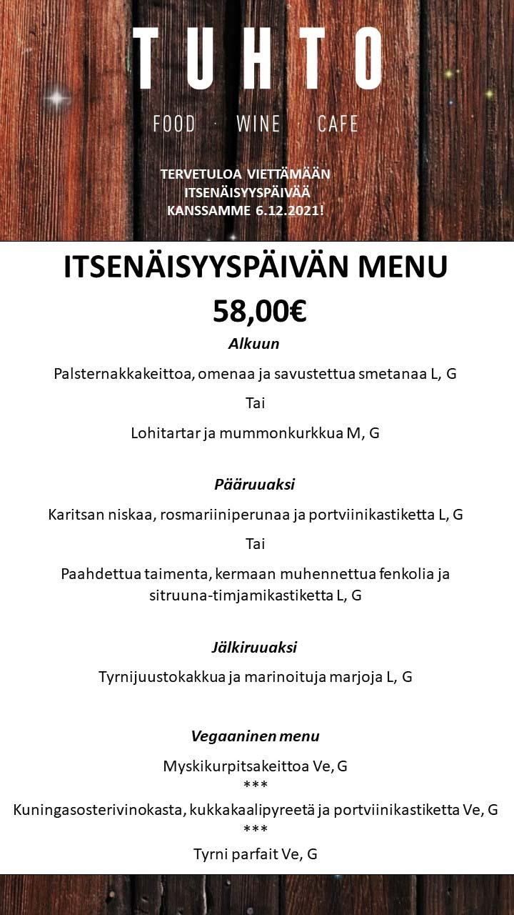 Ravintola Tuhton itsenäisyyspäivän menu 2021