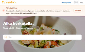 Quandoo.fi lopettaa Suomessa – pöytävaraukset palvelun kautta toimivat syksyyn asti Quandoo-pöytävarauspalvelu lopettaa Suomessa